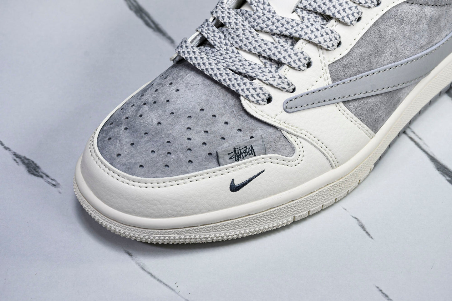 Travis Scott AJ1 Low x Stussy 'Grey White Red' (Custom)