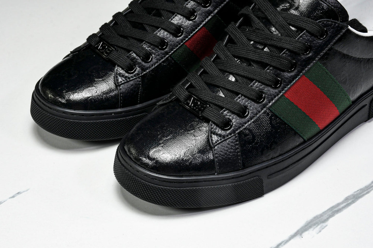 Guссi Ace Web 'Glossy Black Monogram'