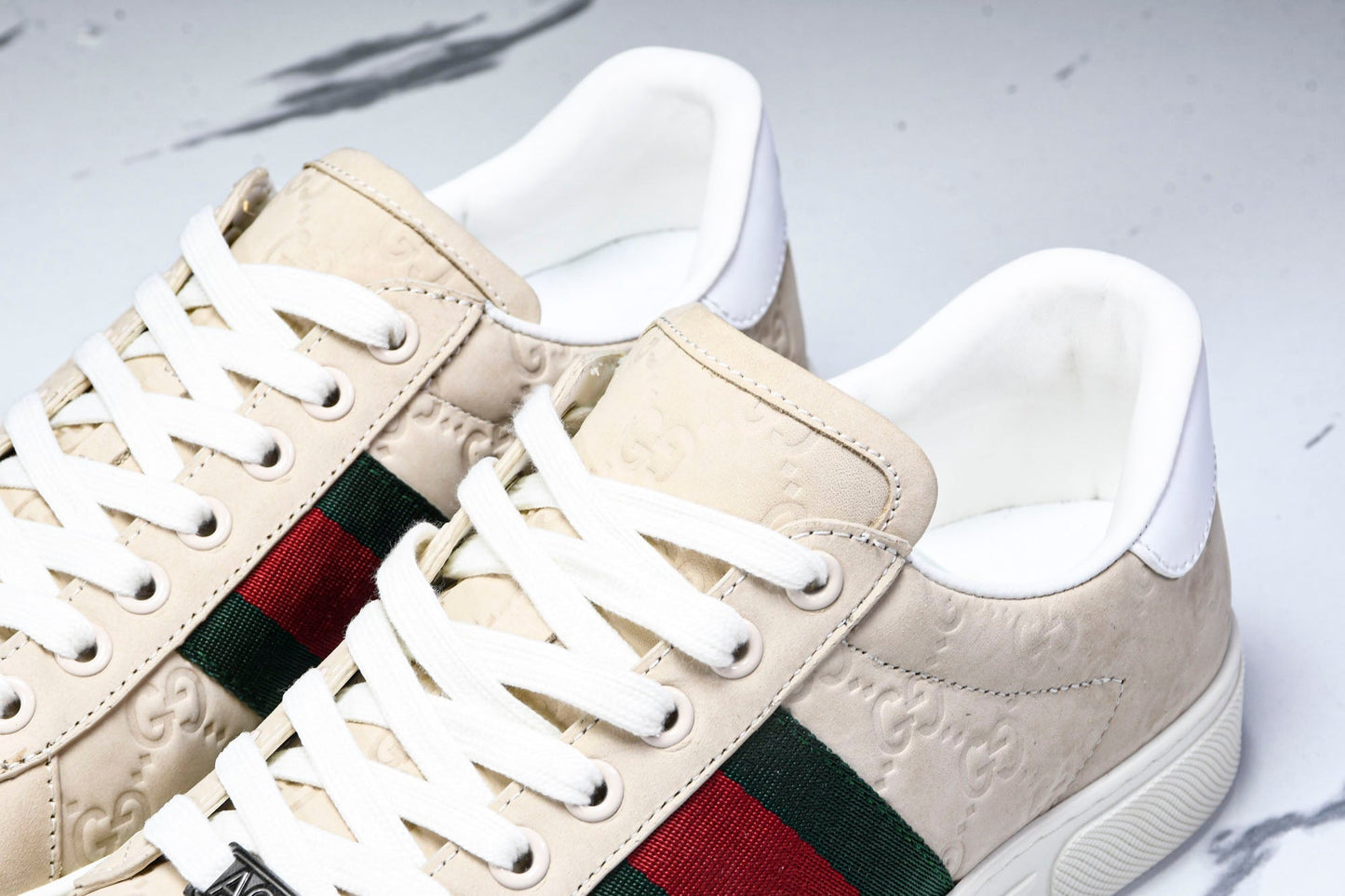 Guссi Ace Web 'Embossed Beige Monogram'