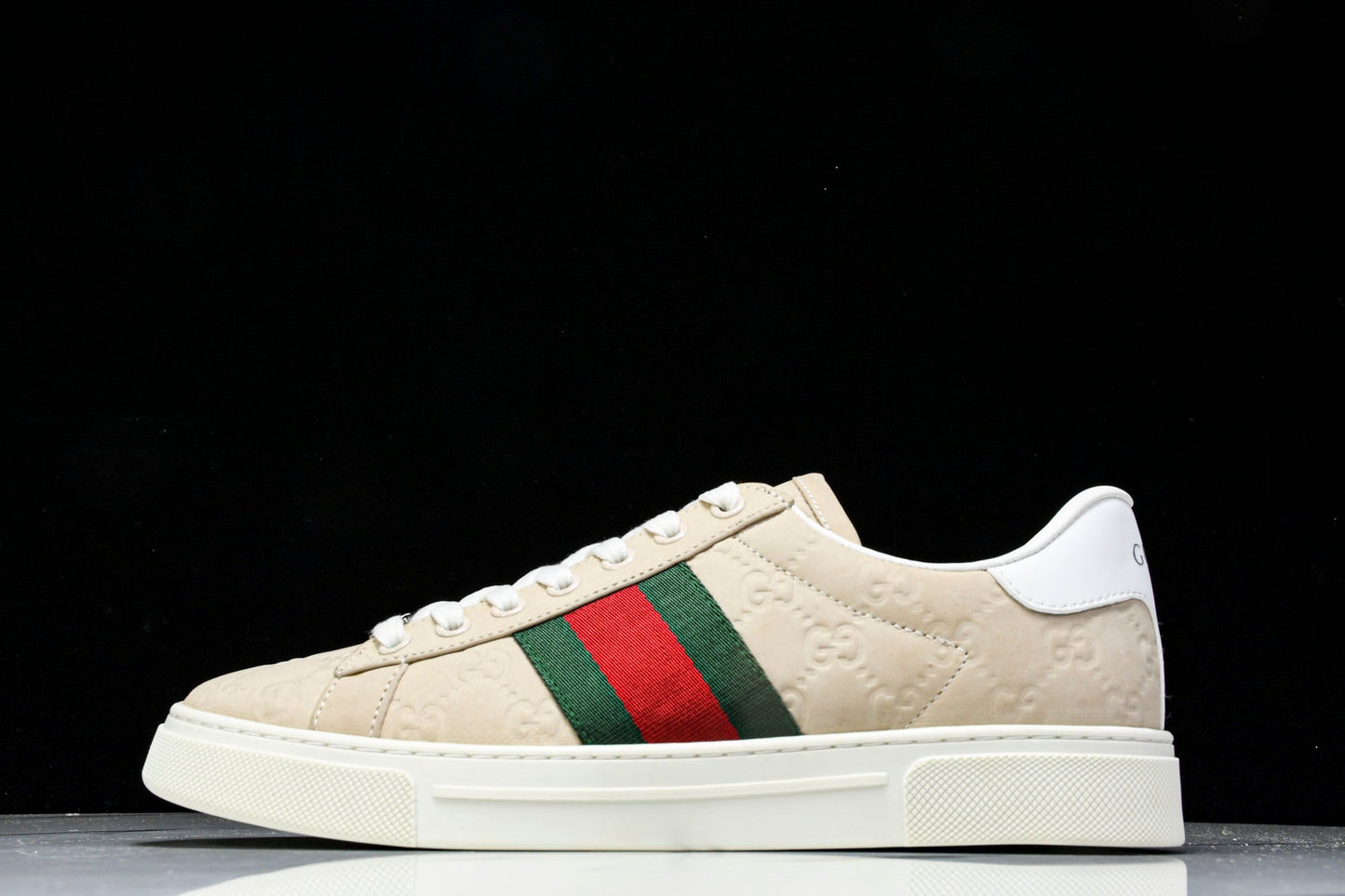 Guссi Ace Web 'Embossed Beige Monogram'