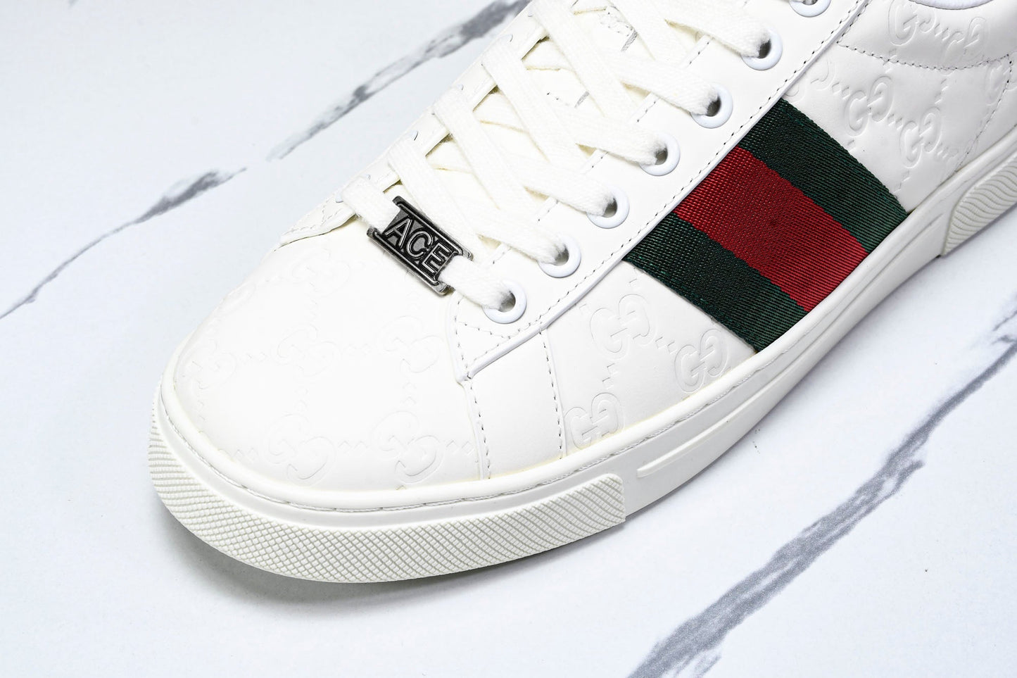 Guссi Ace Web 'Embossed White Monogram'