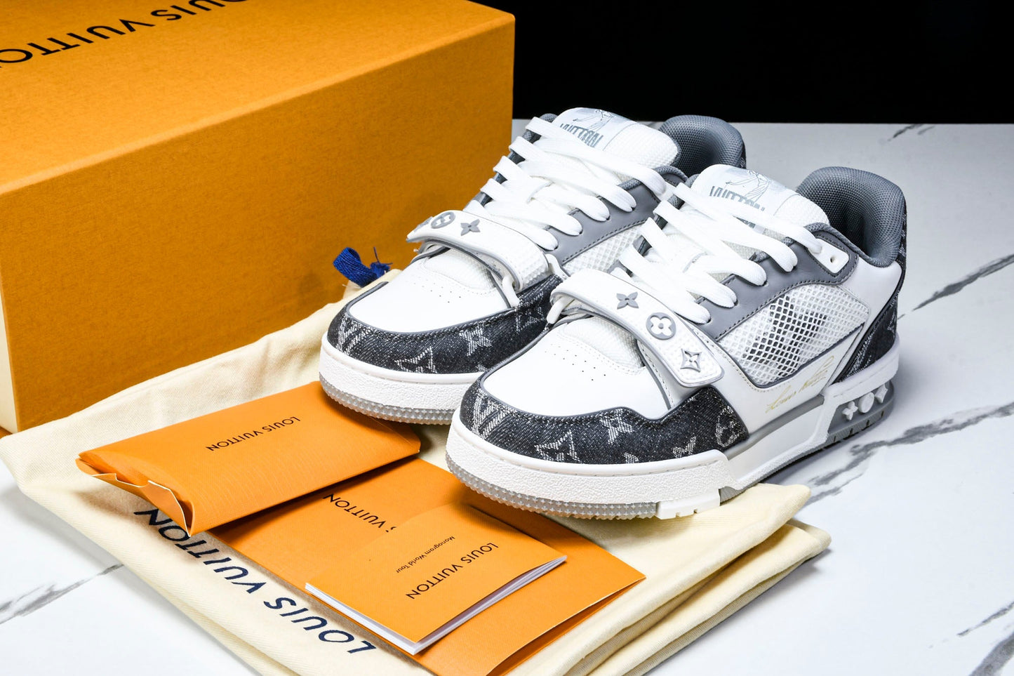 Louis Vuittоп Trainer Low Velcro Strap 'Monogram Denim Grey'