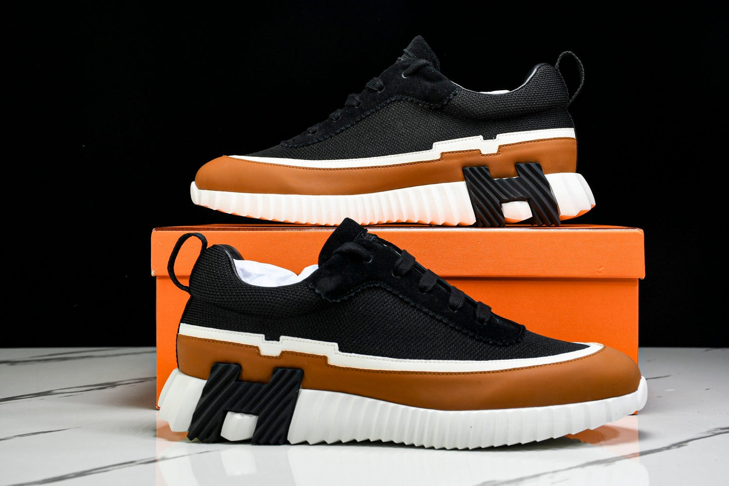 Нermès Bouncing Sneaker Panelled 'Noir Marron Blanc'